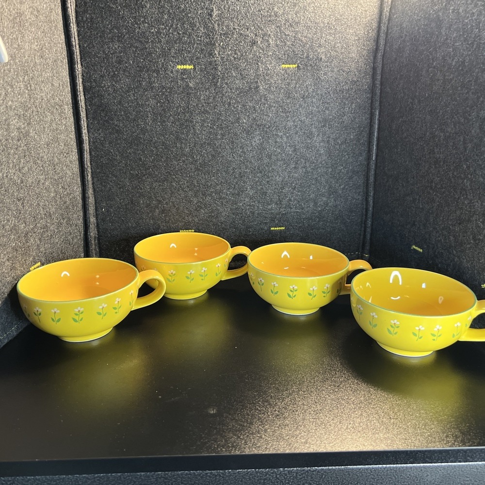Vintage Teleflora Exclusive Tea Cup Yellow with White Flowers 1985 Made In Korea